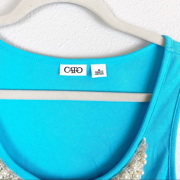 💕Cato Pearl Beaded embellished Tank Aqua Size M - Picture 4 of 8